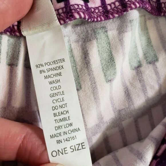 LulaRoe Womens Leggings One Size Piano Keys Print Pull On Pink Purple Stretch - Picture 6 of 7